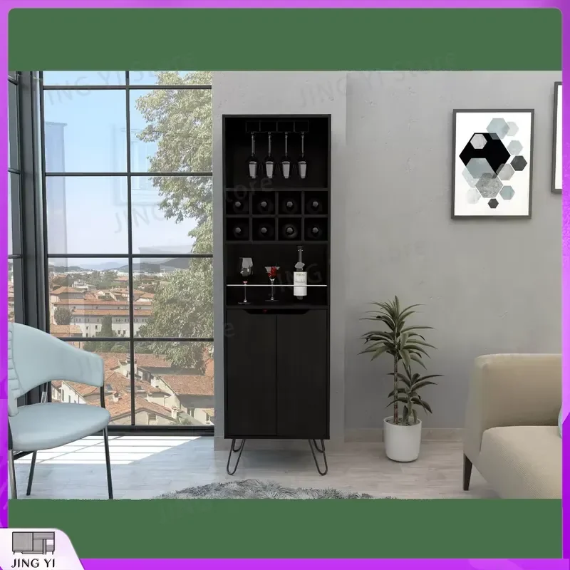 High Bar Wine Cabinet with 8 Built-in Wine Racks 2 Single Door Storage Cabinets Black Freestanding Beverage Cooler for Home
High Bar Wine Cabinet with 8 Built-in Wine Racks 2 Single Door Storage Cabinets Black Freestanding Beverage Cooler for Home