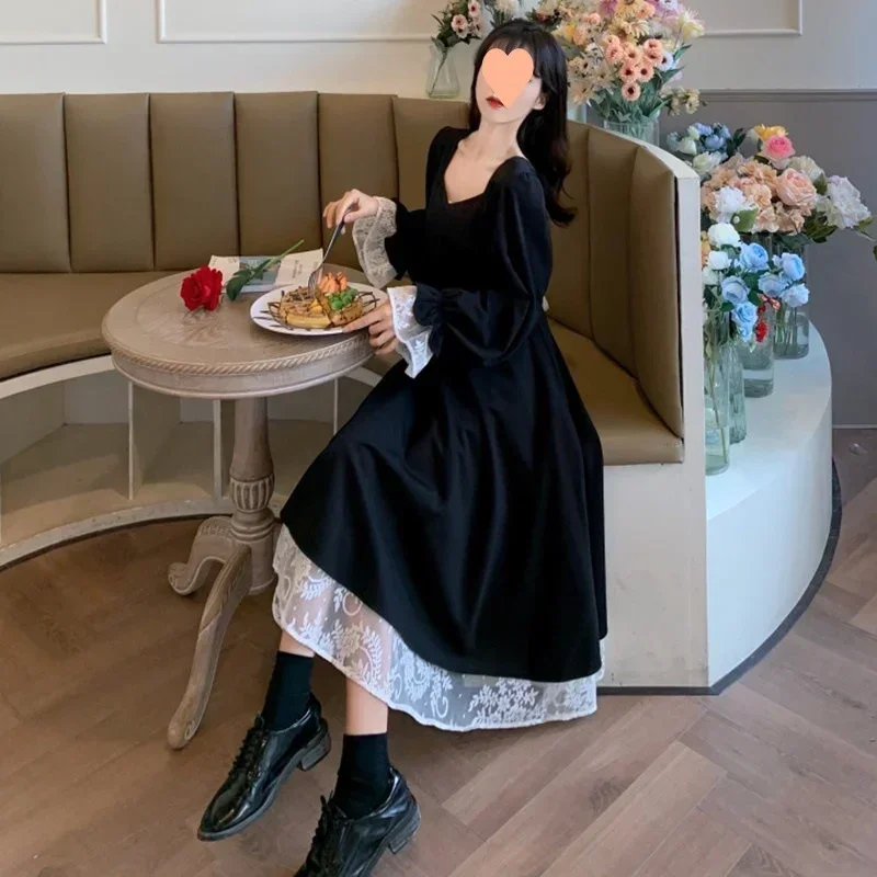 Spring Autumn Women Dress Japan Korean Fashion Elegant V-neck Lace Dress Women Collect Waist Flare Sleeves Long Vestidos Y2k 
Spring Autumn Women Dress Japan Korean Fashion Elegant V-neck Lace Dress Women Collect Waist Flare Sleeves Long Vestidos Y2k