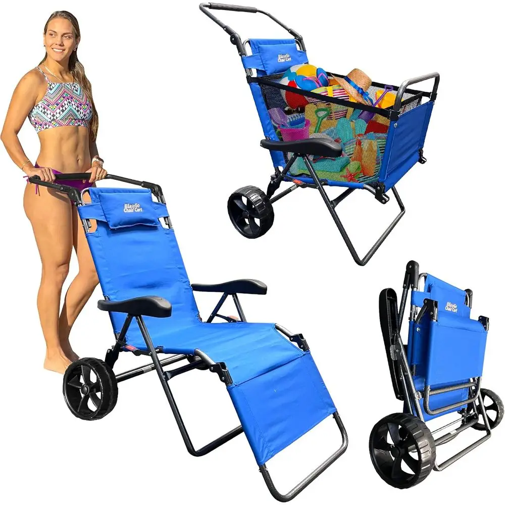 Dual-Function Beach Cart with Chair and Large Wheels - Spacious, Blue
Dual-Function Beach Cart with Chair and Large Wheels - Spacious, Blue