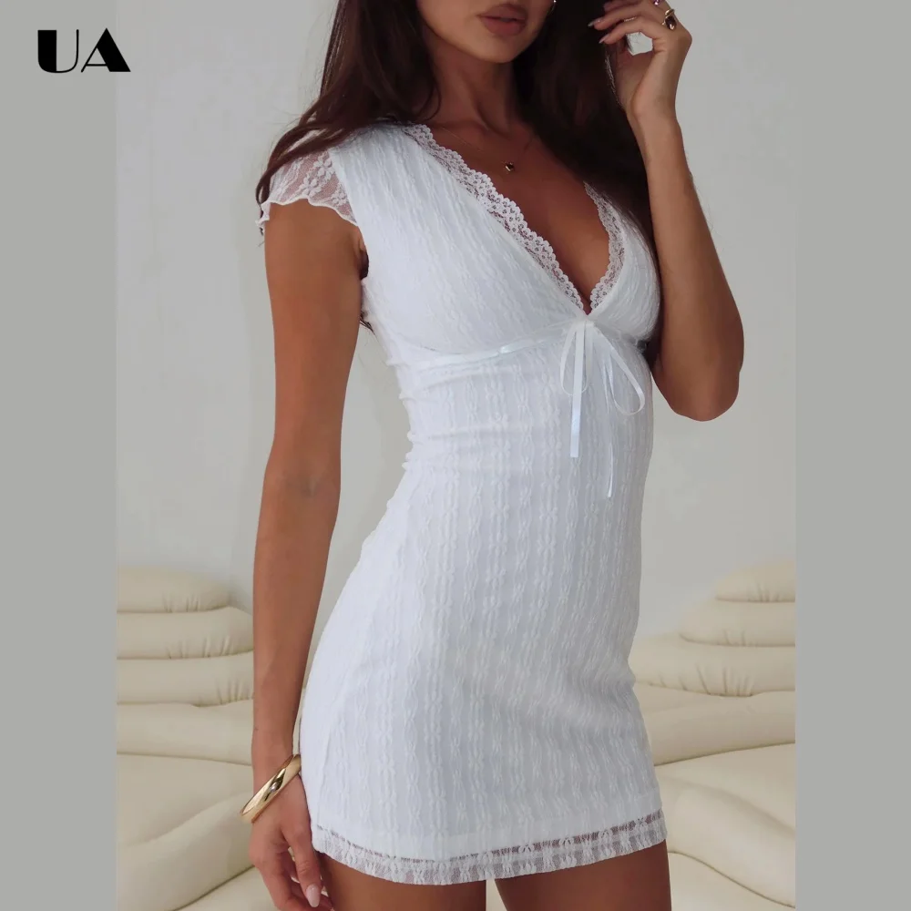 ULBYANRY Summer New Solid Lace Mini Dress, Sexy Sheath Deep V-neck Short Dress, Customized Lace-up Bow Cocktail Party Dress
ULBYANRY Summer New Solid Lace Mini Dress, Sexy Sheath Deep V-neck Short Dress, Customized Lace-up Bow Cocktail Party Dress