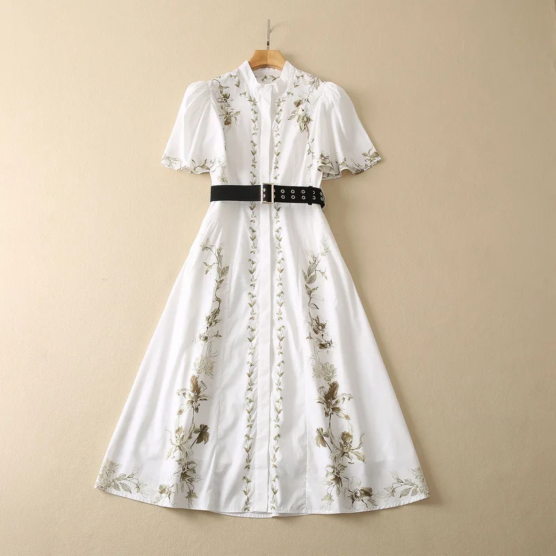 Top Quality Cotton Dress 2023 Summer Style Women Vintage Floral Prints Belt Deco Short Sleeve Mid-Calf Length Casual White Dress
Top Quality Cotton Dress 2023 Summer Style Women Vintage Floral Prints Belt Deco Short Sleeve Mid-Calf Length Casual White Dress