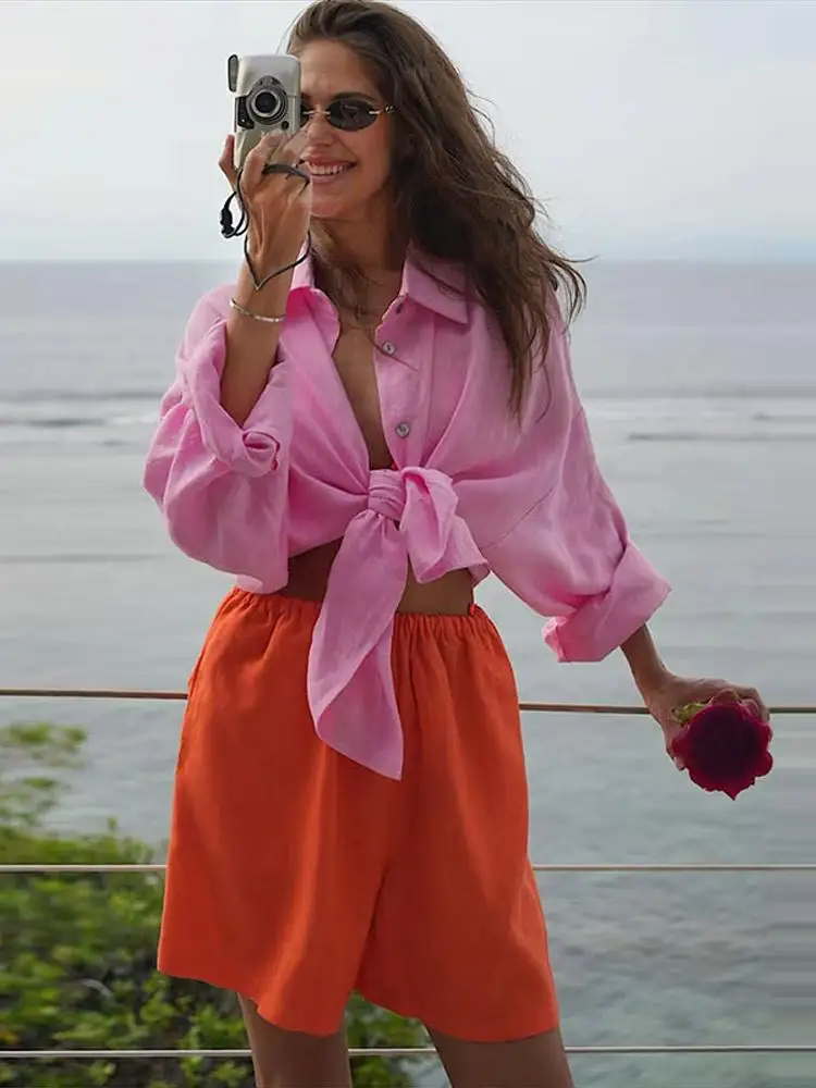 Women Fashion Loose Shirt Spring Summer Cotton Linen Blouse Elegant Pink Oversized Lapel Top with Long Sleeves
Women Fashion Loose Shirt Spring Summer Cotton Linen Blouse Elegant Pink Oversized Lapel Top with Long Sleeves