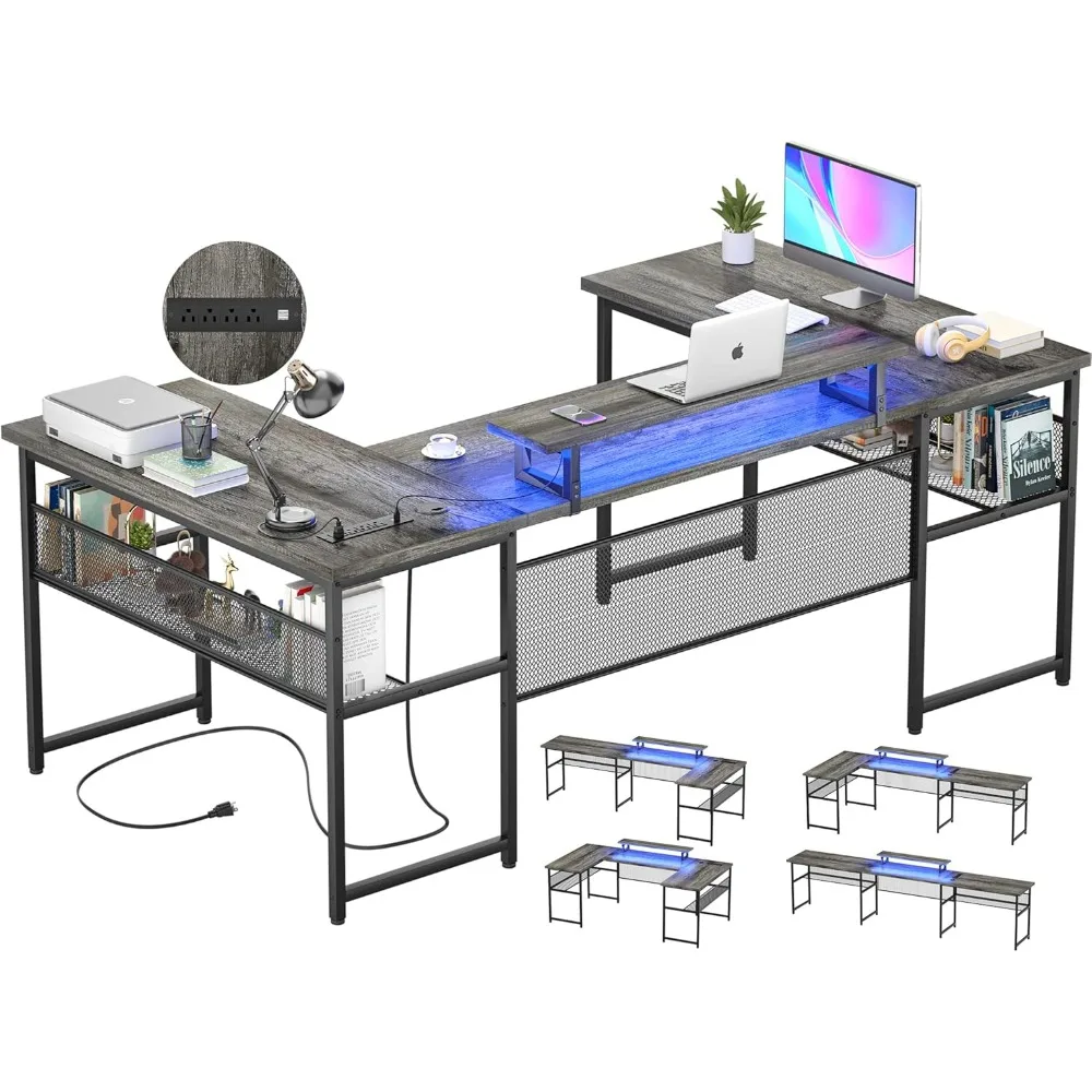 130 Inch Computer Desk, DIY Sturdy U Shaped Office Desk with Smart Strip Light and Magic Power Outlet, Cool Modern Gaming Table
130 Inch Computer Desk, DIY Sturdy U Shaped Office Desk with Smart Strip Light and Magic Power Outlet, Cool Modern Gaming Table