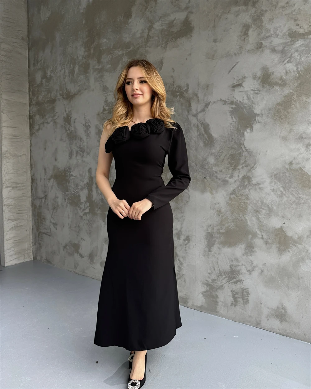 Customized Temperament One Shoulder Flowers Evening Dresses Graceful Jersey Long Sleeves Pleats Vestido De Festa Robe de soirée
Customized Temperament One Shoulder Flowers Evening Dresses Graceful Jersey Long Sleeves Pleats Vestido De Festa Robe de soirée