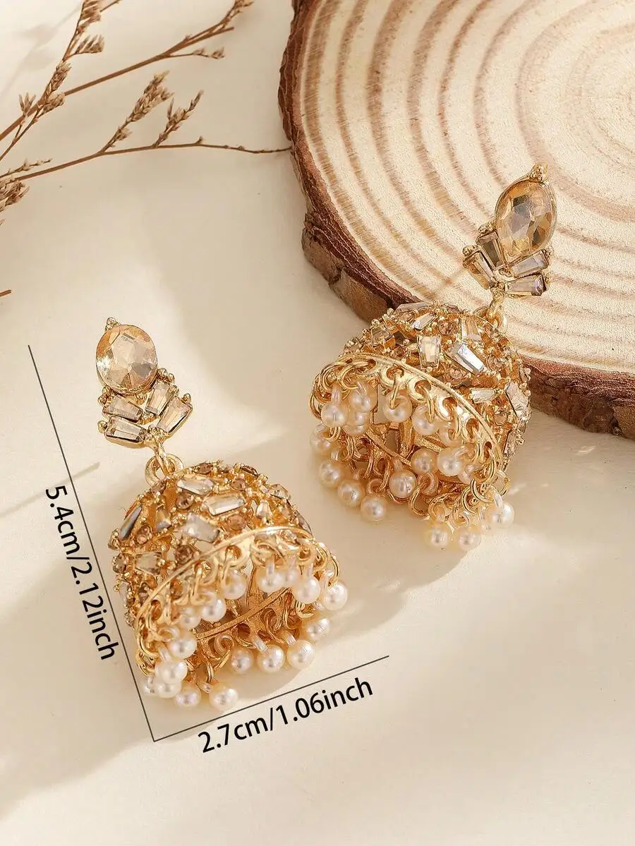 Luxury Rhinestone And Faux Pearl Tassel Earrings For Women Bollywood Style
Luxury Rhinestone And Faux Pearl Tassel Earrings For Women Bollywood Style