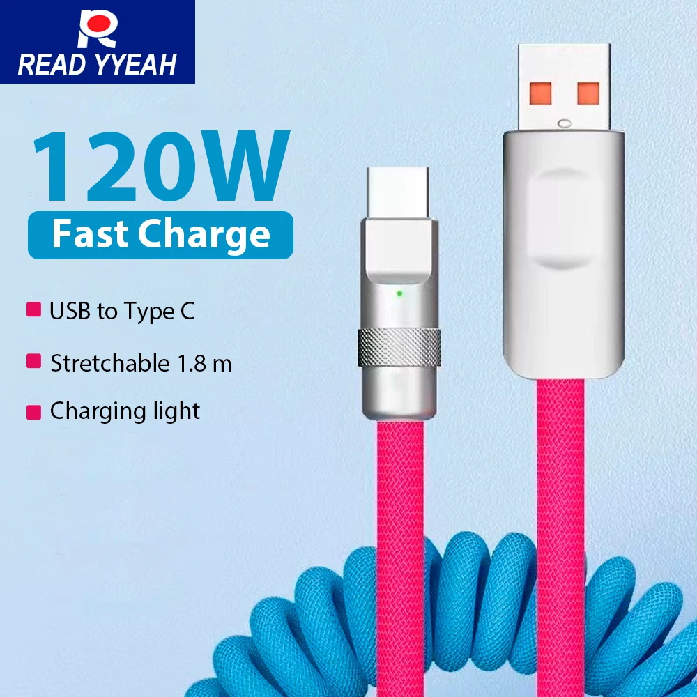 1.8M 120W Fast Charge USB Cable Quick Charge Type-C Charger Spring Cord Line Cable For Xiaomi Huawei Samsung USB to Type C
1.8M 120W Fast Charge USB Cable Quick Charge Type-C Charger Spring Cord Line Cable For Xiaomi Huawei Samsung USB to Type C