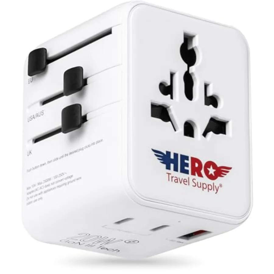 Hero International Travel Power Adapter Universal Plug for Europe, UK, US, Asia, AUS, 100+ Countries 2 USB-C and 1 USB-A
Hero International Travel Power Adapter Universal Plug for Europe, UK, US, Asia, AUS, 100+ Countries 2 USB-C and 1 USB-A