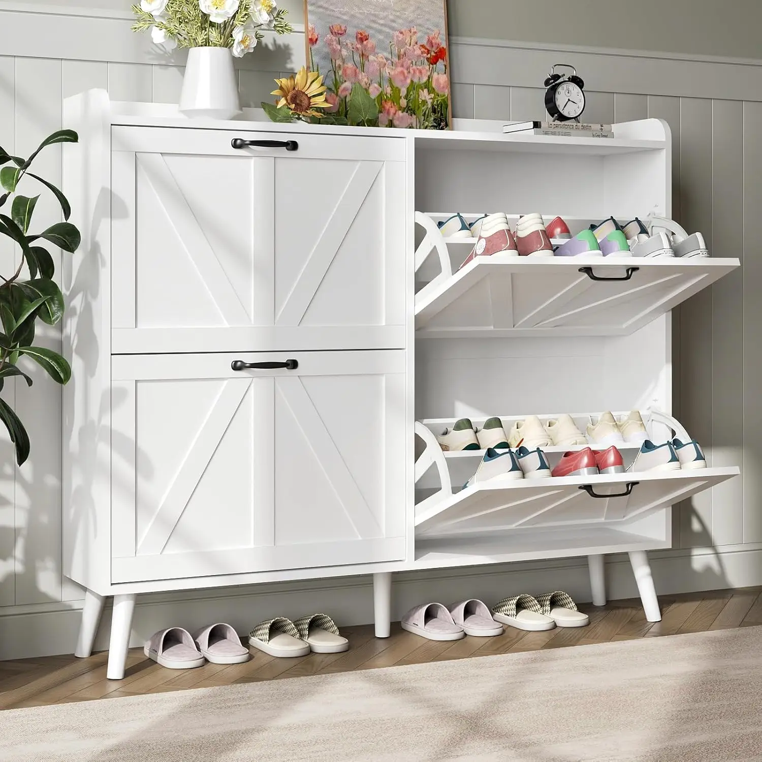 Shoe Cabinet Storage for Entryway, Hidden Slim Shoe Organizer, Shoe Cabinet with 4 Flip Drawers, Narrow Shoe, Customized
Shoe Cabinet Storage for Entryway, Hidden Slim Shoe Organizer, Shoe Cabinet with 4 Flip Drawers, Narrow Shoe, Customized