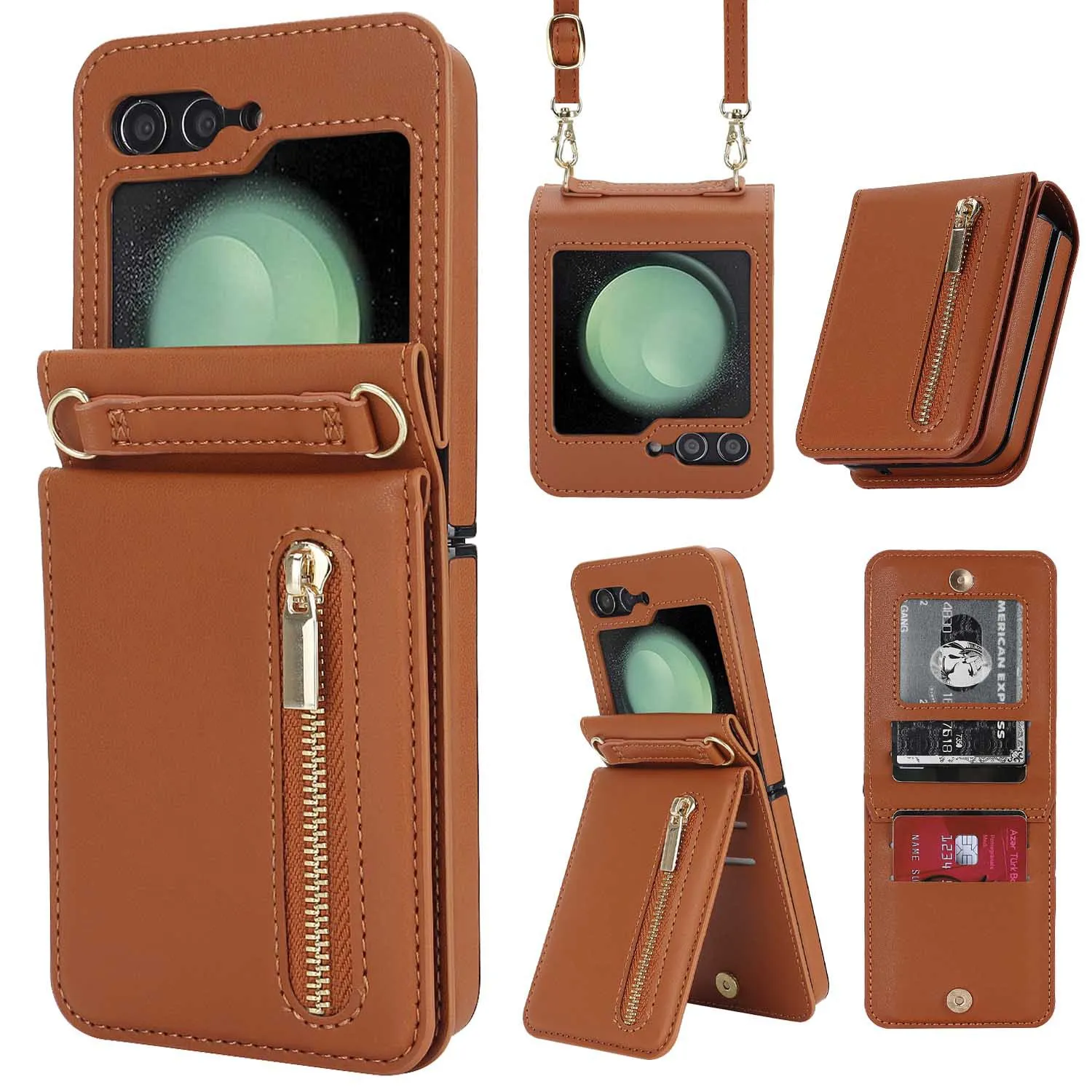 for Samsung Galaxy Z Flip 5 Luxury Zipper Wallet Phone Case, Multi-Function Kickstand Card Holder Adjustable Crossbody Strap
for Samsung Galaxy Z Flip 5 Luxury Zipper Wallet Phone Case, Multi-Function Kickstand Card Holder Adjustable Crossbody Strap