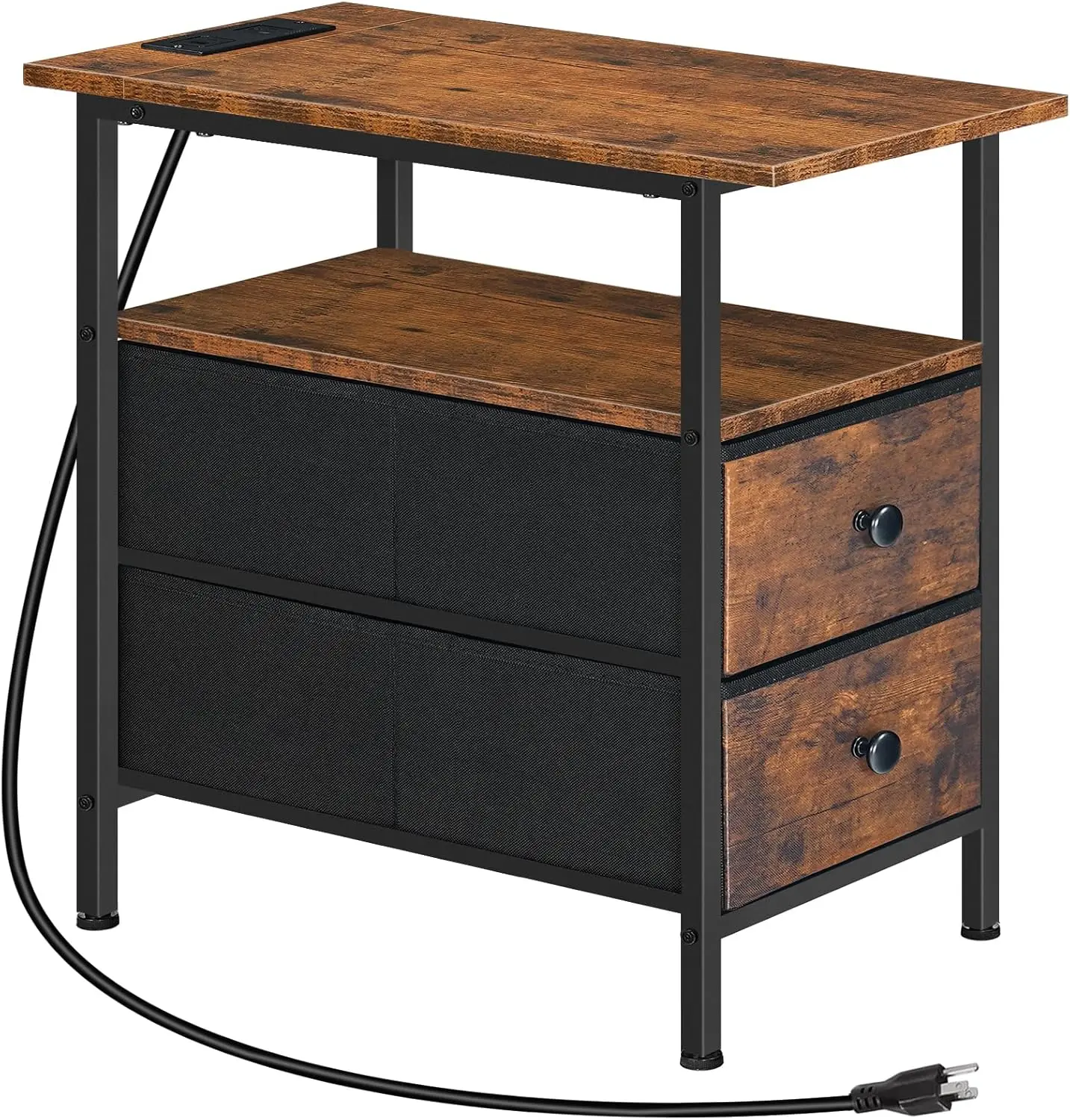 End Table with Charging Station, Narrow Side Table, Nightstand with 2 Non-Woven Drawers, Slim Sofa Side Table, for Small Spac
End Table with Charging Station, Narrow Side Table, Nightstand with 2 Non-Woven Drawers, Slim Sofa Side Table, for Small Spac