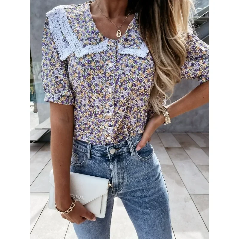 Autumn Hot Selling Women's Fashionable Lace Short Sleeved V-neck Floral Buckle Casual Commuting Holiday Slimming Loose Shirt
Autumn Hot Selling Women's Fashionable Lace Short Sleeved V-neck Floral Buckle Casual Commuting Holiday Slimming Loose Shirt