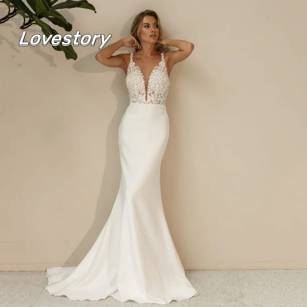 Customized Elegant Mermaid Wedding Dresses Deep V Neck Bridal Dress Lace Spaghetti Straps New Bridal Gowns Vestido De Novia
Customized Elegant Mermaid Wedding Dresses Deep V Neck Bridal Dress Lace Spaghetti Straps New Bridal Gowns Vestido De Novia