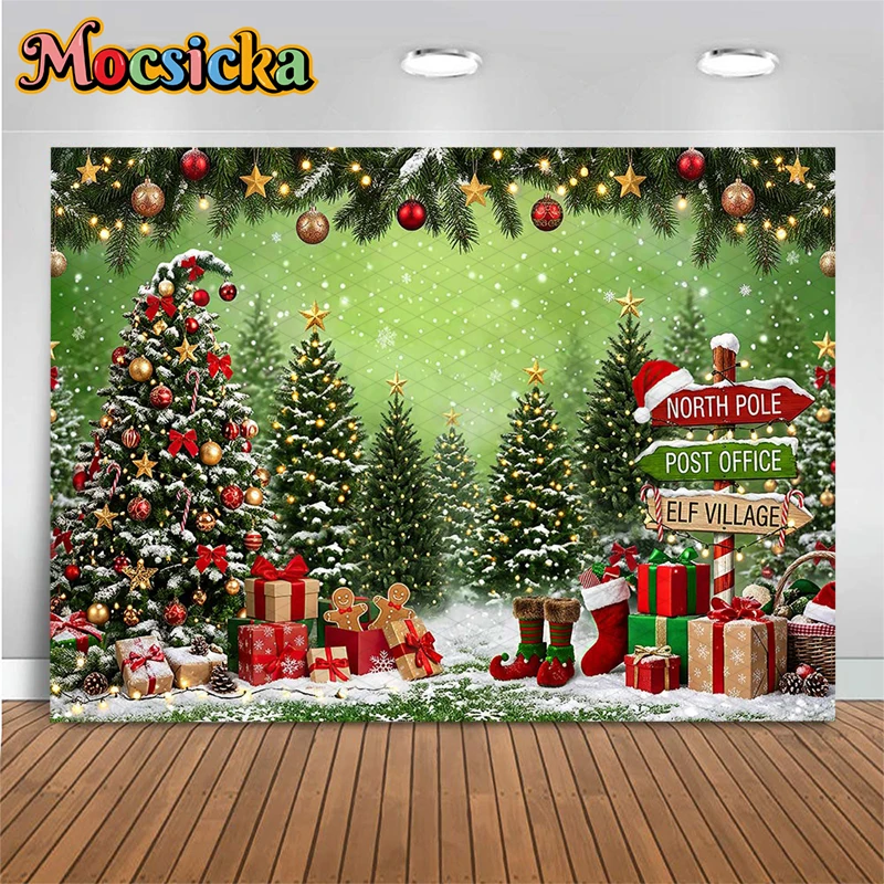Mocsicka North Pole Elf Village Christmas Photo Backdrops Green Snowy Xmas Tree Signpost Gift Box Forest Photography Backgrounds
Mocsicka North Pole Elf Village Christmas Photo Backdrops Green Snowy Xmas Tree Signpost Gift Box Forest Photography Backgrounds