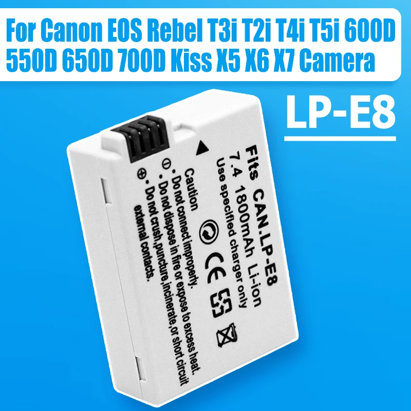 LP-E8 Lithium Battery 1800mAh Rechargeable Battery For Canon EOS Rebel T3i T2i T4i T5i 600D 550D 650D 700D Kiss X5 X6 X7 Camera
LP-E8 Lithium Battery 1800mAh Rechargeable Battery For Canon EOS Rebel T3i T2i T4i T5i 600D 550D 650D 700D Kiss X5 X6 X7 Camera