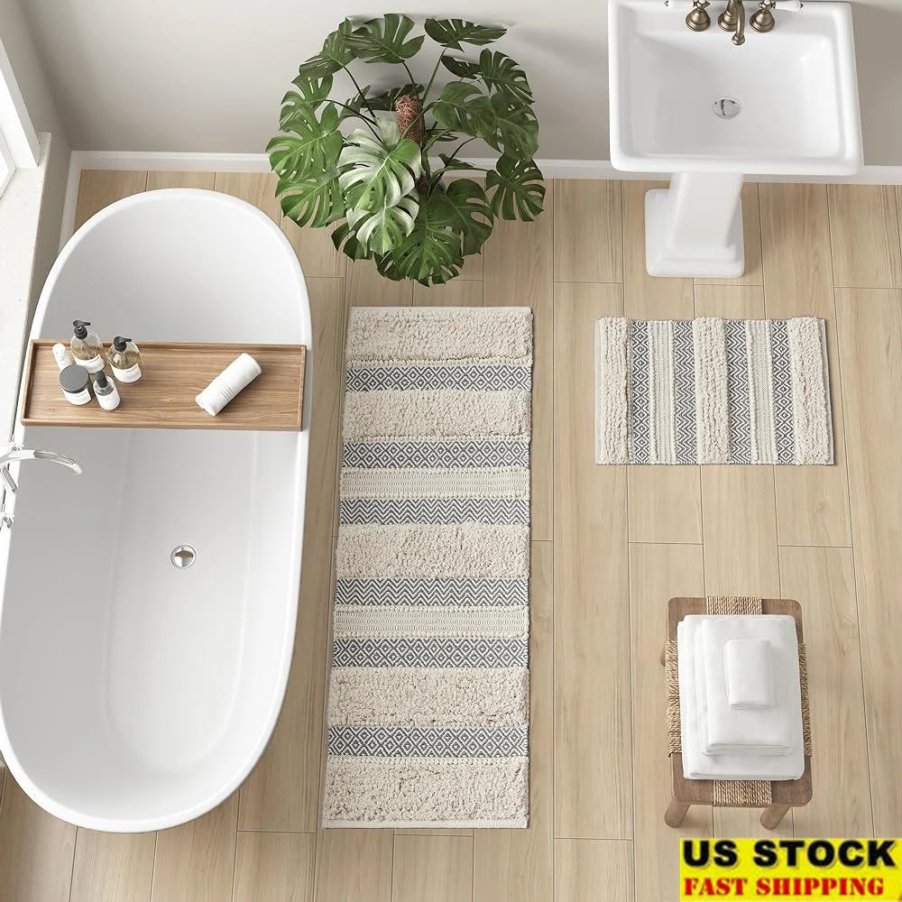 Hand-Woven Shaggy Striped Bath Rug Soft Non-Slip Water Absorbent Bathroom Decor Machine Washable Quick Dry Boho Style Bath Mat
Hand-Woven Shaggy Striped Bath Rug Soft Non-Slip Water Absorbent Bathroom Decor Machine Washable Quick Dry Boho Style Bath Mat