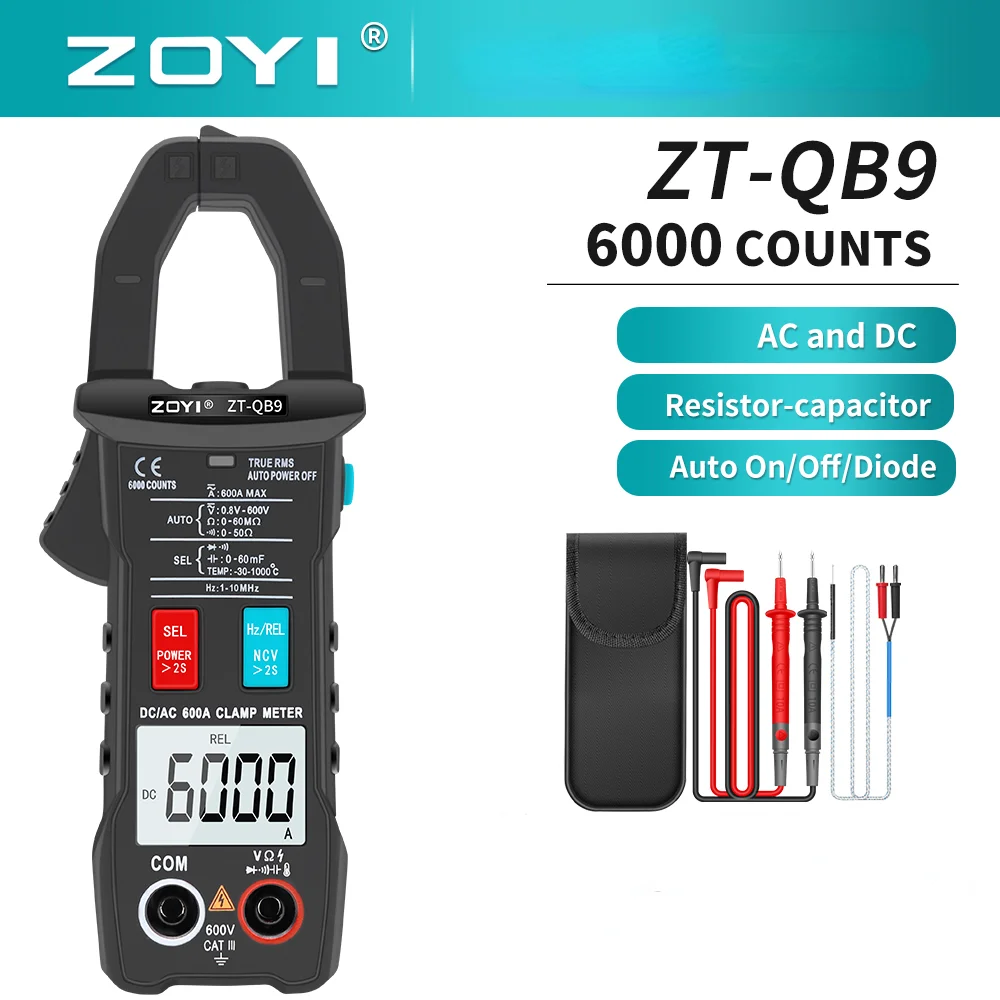 ZOYI ZT-QB9 цифровые клещи с автоматическим диапазоном, 6000 отсчетов, профессиональный электрический тестер переменного и постоянного тока 600 А, емкость, Ом, TEMP
ZOYI ZT-QB9 цифровые клещи с автоматическим диапазоном, 6000 отсчетов, профессиональный электрический тестер переменного и постоянного тока 600 А, емкость, Ом, TEMP