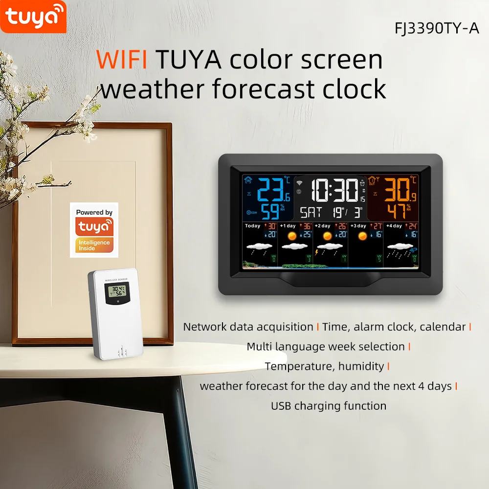 WIFI Weather Station TUYA Digital Alarm Clock Wall Indoor Outdoor Temperature Humidity 5 Days Forecast Table Watch Room Decor
WIFI Weather Station TUYA Digital Alarm Clock Wall Indoor Outdoor Temperature Humidity 5 Days Forecast Table Watch Room Decor