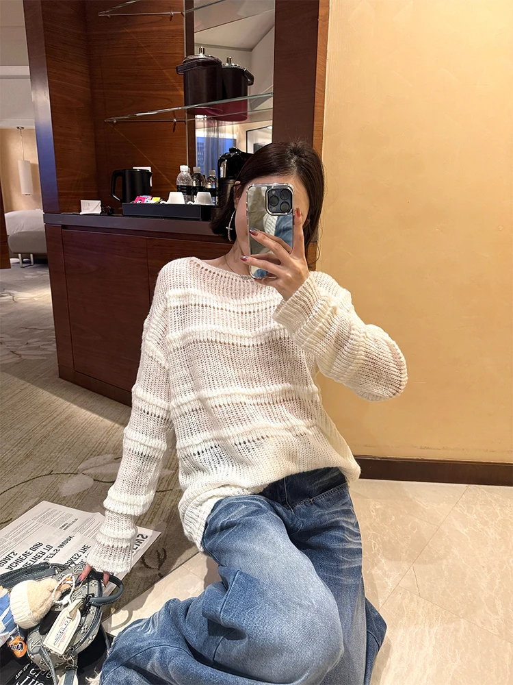 Женский свитер Ana Phora в корейском стиле, ажурный, вязаный, с длинными рукавами, осенняя новинка, универсальный дизайн, модный топ
Женский свитер Ana Phora в корейском стиле, ажурный, вязаный, с длинными рукавами, осенняя новинка, универсальный дизайн, модный топ