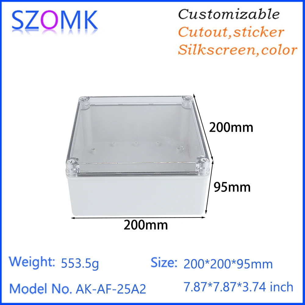 Szomk Dustproof Ip67 Clear Cover Plastic Electronic Project Diy Junction Box Enclosure Case 200x200x95mm
Szomk Dustproof Ip67 Clear Cover Plastic Electronic Project Diy Junction Box Enclosure Case 200x200x95mm