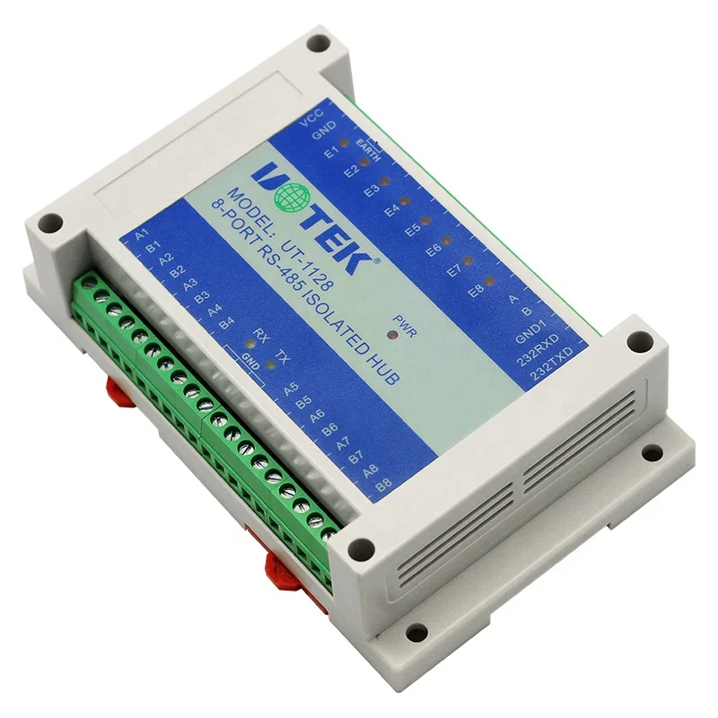 UOTEK 8 Ports RS485 Isolated Hub Light-ning and Surge Protection RTS