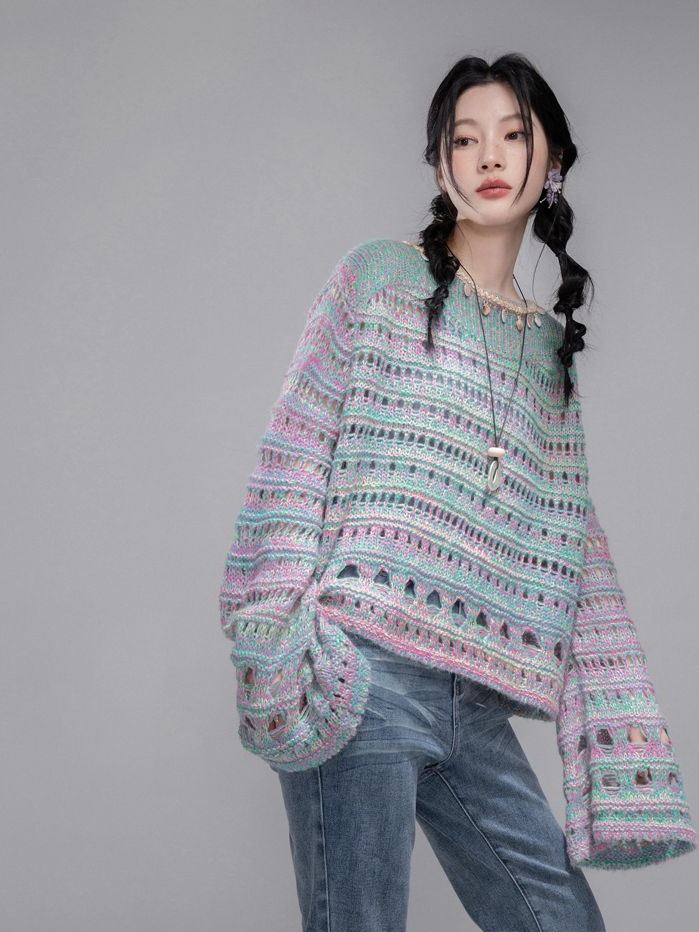 COTRE Island Tinting Sea Foam Sakura Pink Woolen ell Chain Oil Color Flower Me Hollow out Sweater Women's Knitted Top
COTRE Island Tinting Sea Foam Sakura Pink Woolen ell Chain Oil Color Flower Me Hollow out Sweater Women's Knitted Top