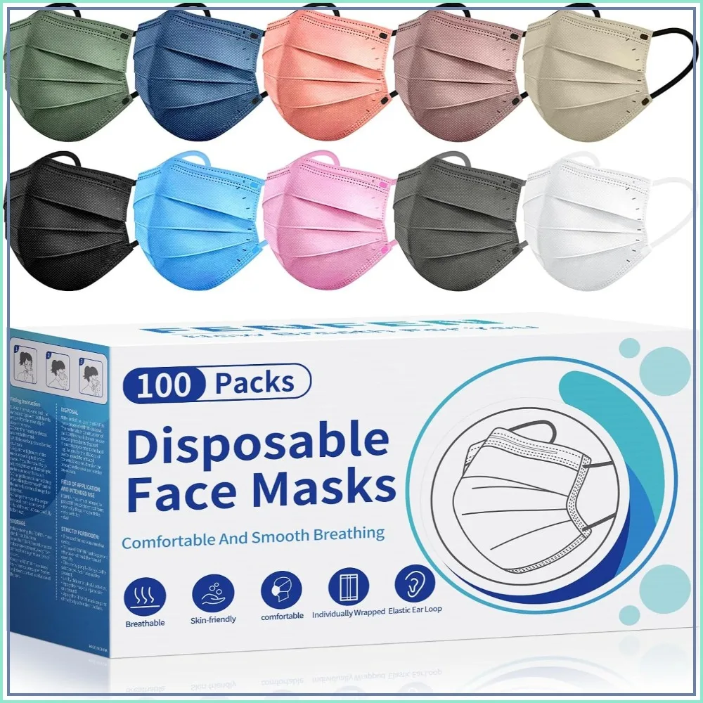 100 Pack Individually Wrapped 4 Ply Disposable Face Masks for Adults - Travel Essentials
100 Pack Individually Wrapped 4 Ply Disposable Face Masks for Adults - Travel Essentials
