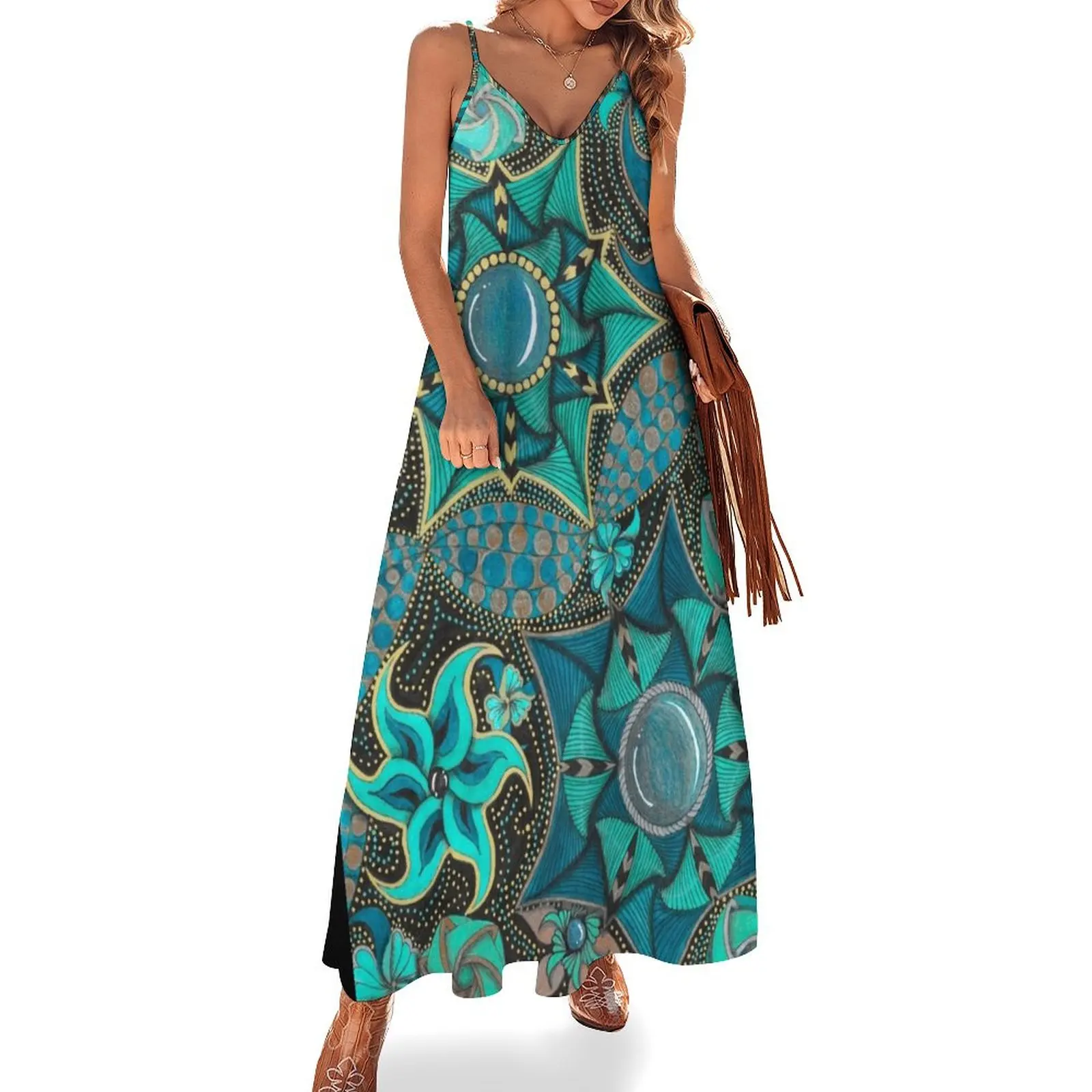 Turquoise and gold paradox zentangle style texture Sleeveless Dress womens dress evening dress
Turquoise and gold paradox zentangle style texture Sleeveless Dress womens dress evening dress