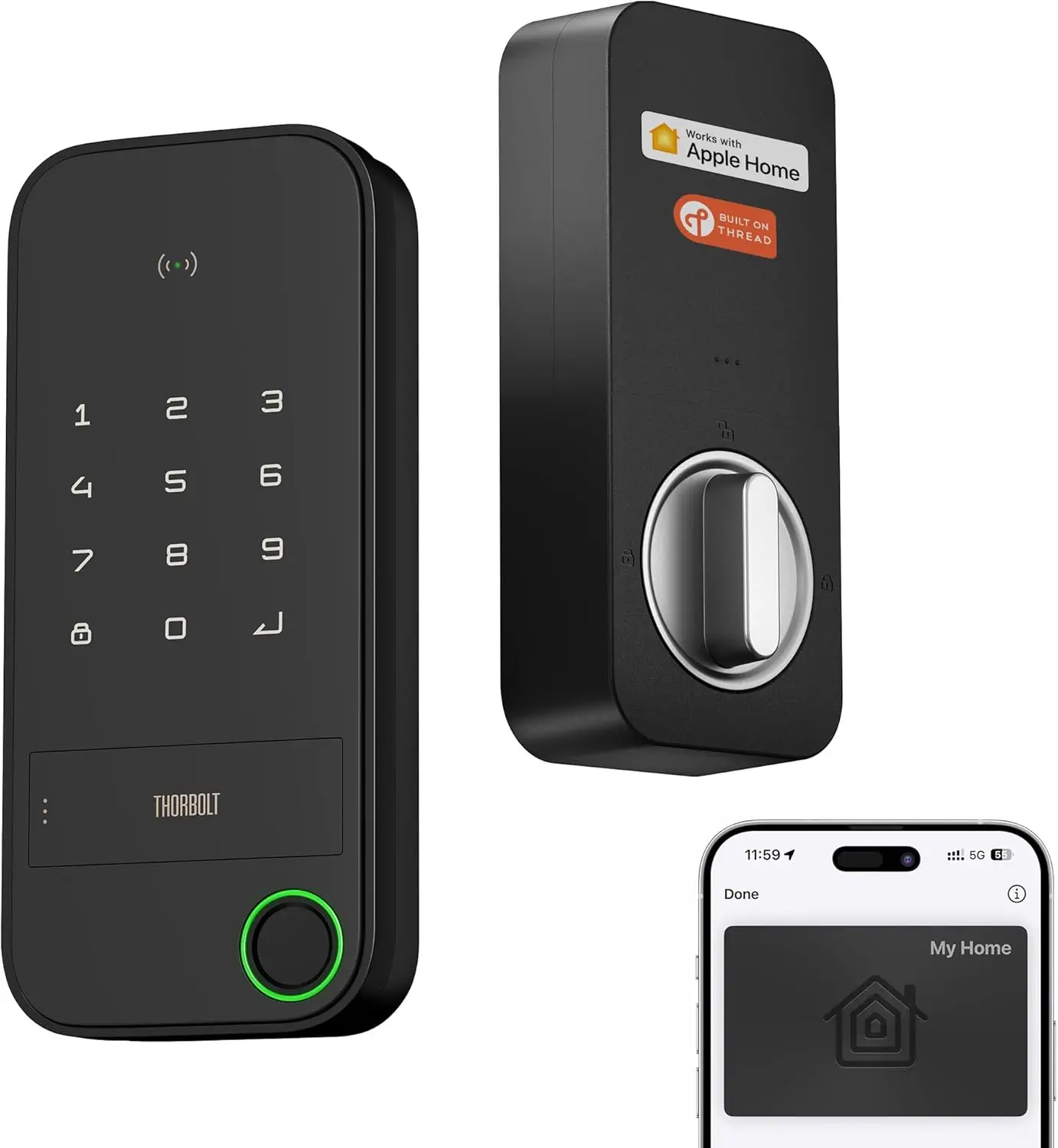 Smart Keyless Entry Door Lock with Fingerprint, HomeKit Compatible, Thread Support, IP65 Weatherproof