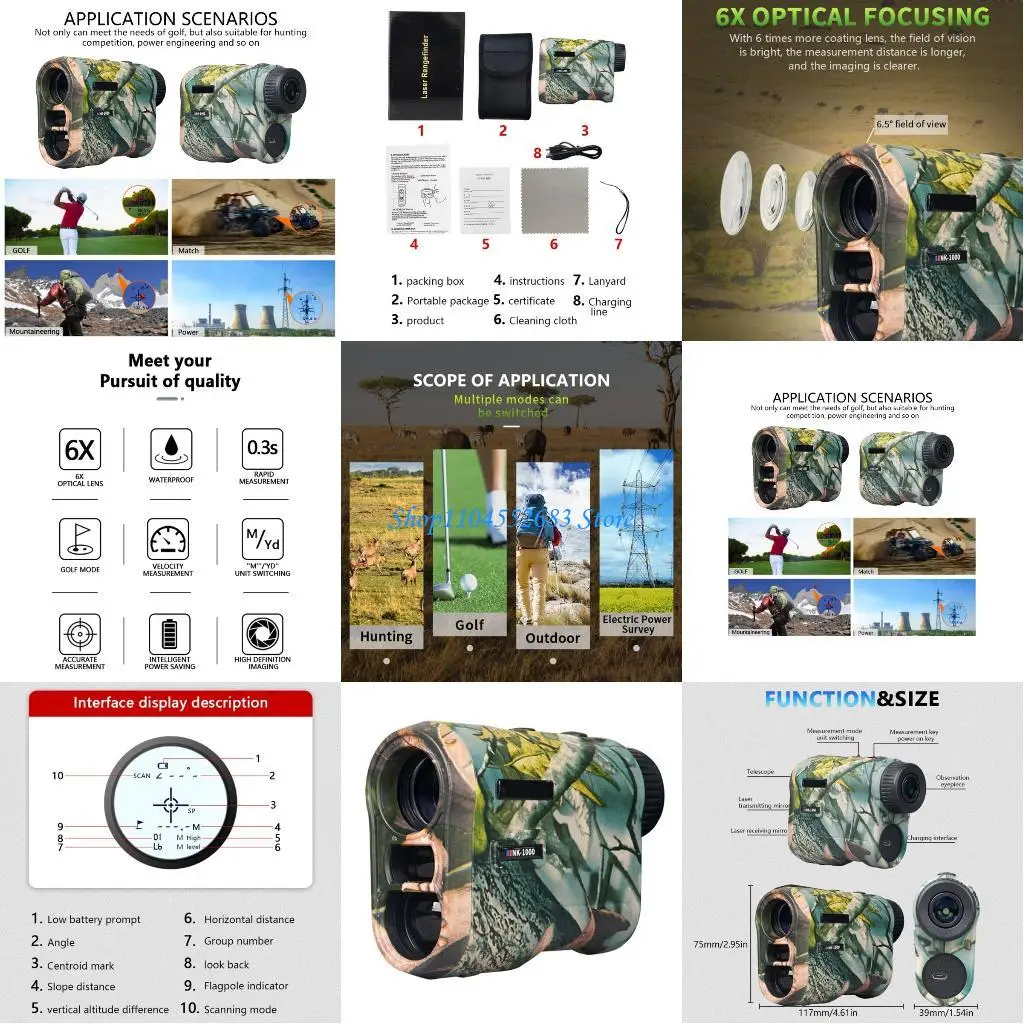 Y6GD High Precisions 1000m Distance Measurement Multifunction Rangefinder