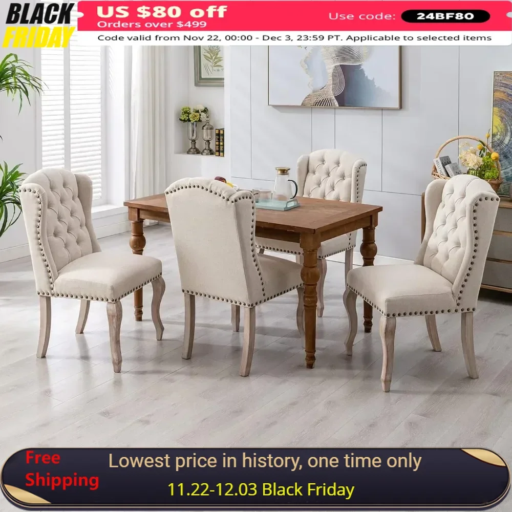 Accent Dining Chairs Set of 4 Upholstered Parsons Chair with Wingback & Solid Wood Legs, Mid Century Modern Tufted Dining Chairs
Accent Dining Chairs Set of 4 Upholstered Parsons Chair with Wingback & Solid Wood Legs, Mid Century Modern Tufted Dining Chairs