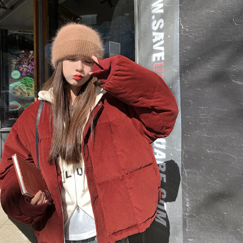 Corduroy Thickened Down Jacket Women Short 90 White Duck Down Warm Stand Collar Puffer Jacket Fashion Loose Casual Overcoat
Corduroy Thickened Down Jacket Women Short 90 White Duck Down Warm Stand Collar Puffer Jacket Fashion Loose Casual Overcoat