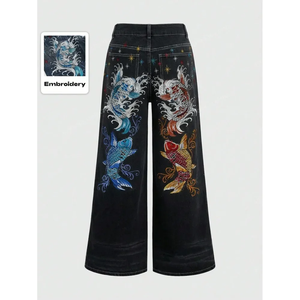 JFashion Unisex Retro Hip Hop Subculture Carp Floral Embroidery Loose WideLeg Jeans
JFashion Unisex Retro Hip Hop Subculture Carp Floral Embroidery Loose WideLeg Jeans