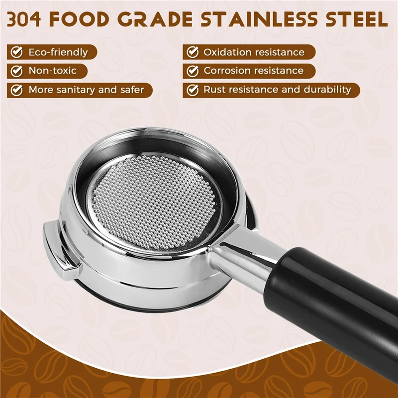 B64B-58MM Bottomless Stainless Steel Professional Espresso Coffee Portafilter With Single And Dual Cups Filter Basket
B64B-58MM Bottomless Stainless Steel Professional Espresso Coffee Portafilter With Single And Dual Cups Filter Basket