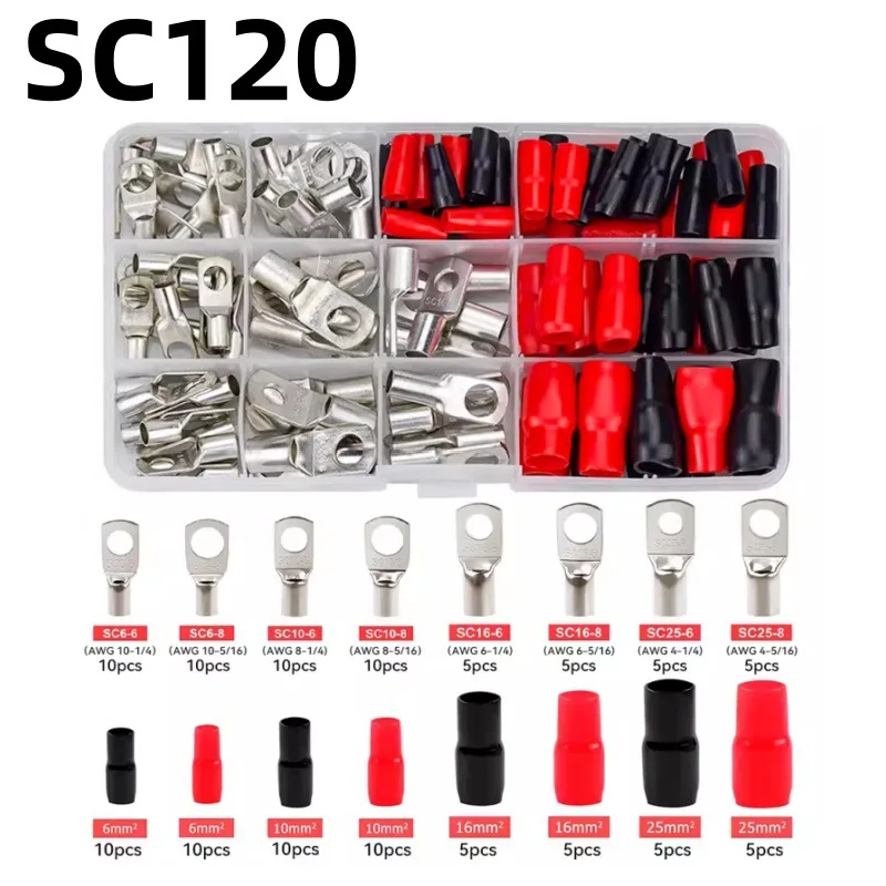 120/140PCS Tinned Battery Cable Lugs 6~25mm² Copper Ring Terminals Connectors Wire Lugs Assortment Kit and Heat Shrink Tubing
120/140PCS Tinned Battery Cable Lugs 6~25mm² Copper Ring Terminals Connectors Wire Lugs Assortment Kit and Heat Shrink Tubing