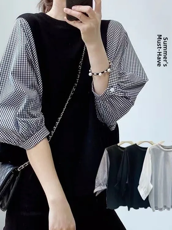 Стильная женская футболка с круглым вырезом, свободного кроя, из хлопка, с коротким рукавом, в стиле пэчворк, повседневная, модная, в корейском и японском стиле, летняя
Стильная женская футболка с круглым вырезом, свободного кроя, из хлопка, с коротким рукавом, в стиле пэчворк, повседневная, модная, в корейском и японском стиле, летняя