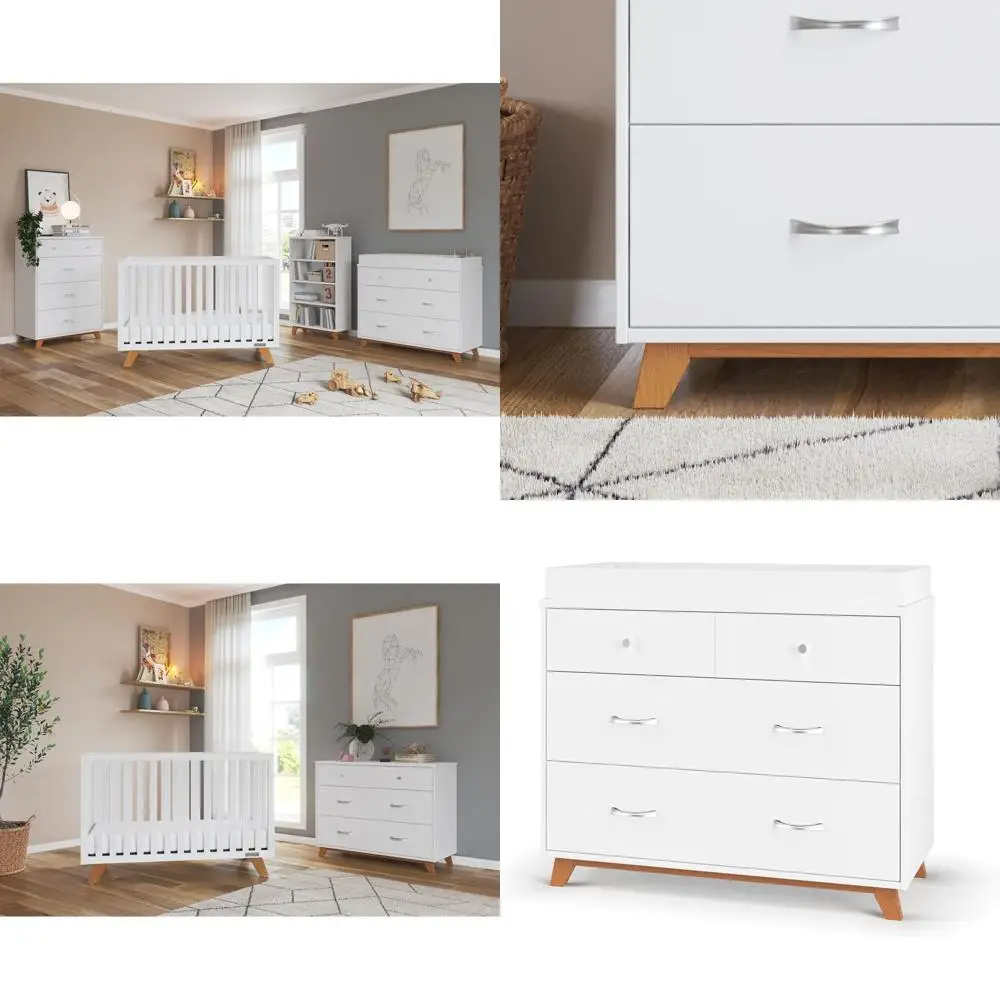 Mid-Century Modern Nursery Dresser with Tilt Legs, Metal Pulls, Baby-Safe Finish, White/Natural
Mid-Century Modern Nursery Dresser with Tilt Legs, Metal Pulls, Baby-Safe Finish, White/Natural