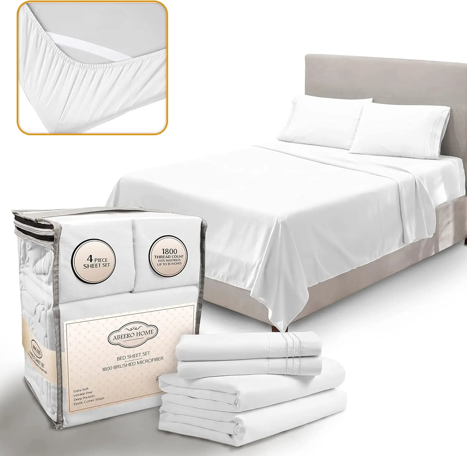 Queen Size Luxury Hotel Bed Sheets - Soft Cooling Microfiber with Elastic Corners & Deep Pockets, 4-Piece Set in White
Queen Size Luxury Hotel Bed Sheets - Soft Cooling Microfiber with Elastic Corners & Deep Pockets, 4-Piece Set in White