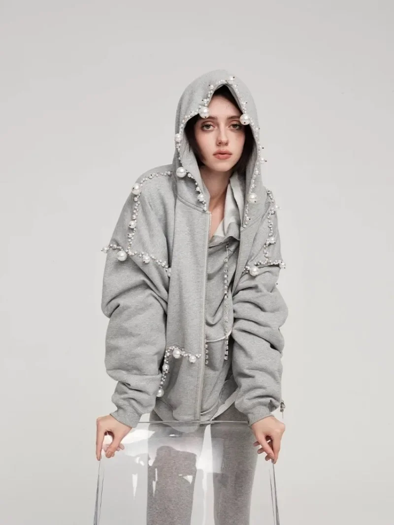 Sweet Hot Girl Casual Pearl Gray Hooded Sweatshirt Women's Autumn Long-sleeved Loose Hooded Zipper Jacket Fashion Female Clothes
Sweet Hot Girl Casual Pearl Gray Hooded Sweatshirt Women's Autumn Long-sleeved Loose Hooded Zipper Jacket Fashion Female Clothes