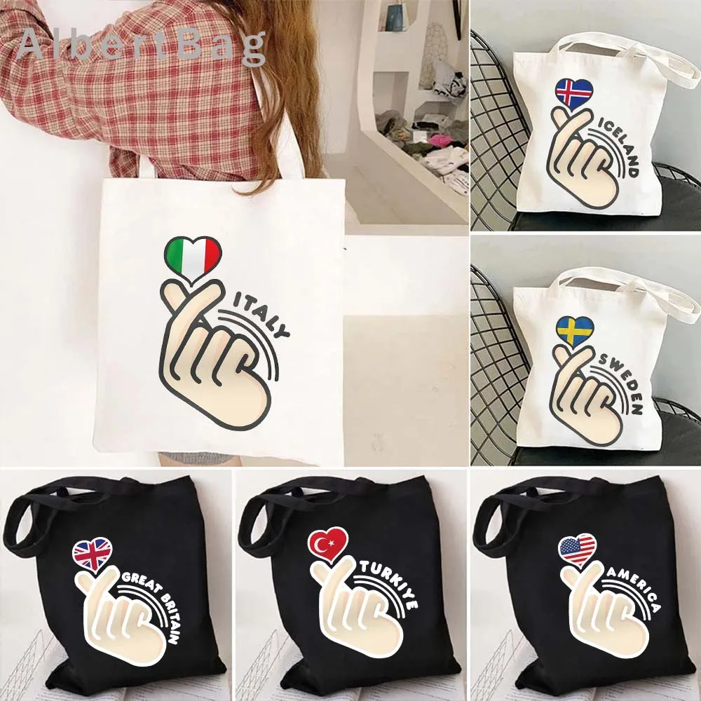 America Brazil Canada Belgium Greece Iceland Ireland Russia Spain Sweden Netherlands Saranghae Sign Heart Flag Tote Bag Handbags
America Brazil Canada Belgium Greece Iceland Ireland Russia Spain Sweden Netherlands Saranghae Sign Heart Flag Tote Bag Handbags