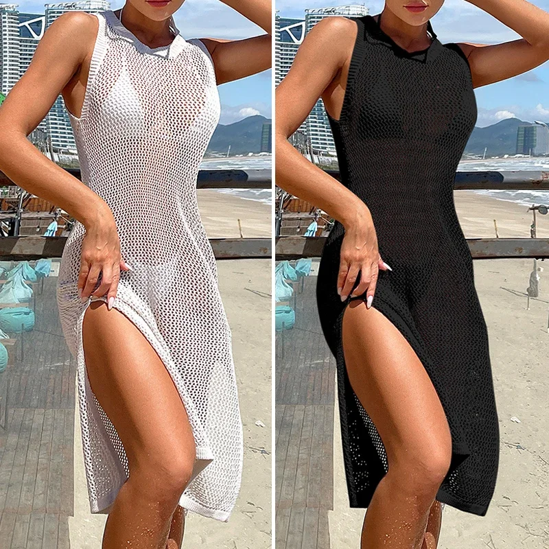 Summer Holiday Sexy High Slit Knitted Texture Swimsuit Cover Up Women Round Collar Solid Color Hollow-Out Sunscreen Dress
Summer Holiday Sexy High Slit Knitted Texture Swimsuit Cover Up Women Round Collar Solid Color Hollow-Out Sunscreen Dress