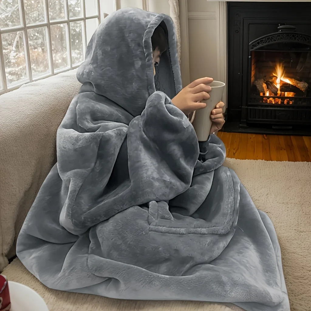 Cozy Reversible Fleece Hooded Blanket with Kangaroo Pocket Soft Velvet Wearable Throw for Sofa, Bed and Holiday Gifts
Cozy Reversible Fleece Hooded Blanket with Kangaroo Pocket Soft Velvet Wearable Throw for Sofa, Bed and Holiday Gifts