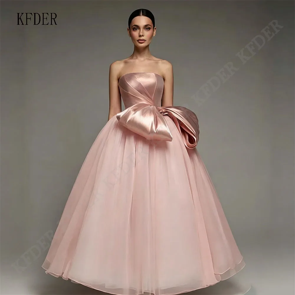 Sweet Pink Tulle Satin Prom Dresses Princess Women A Line Formal Evening Gown Pleated Party Dress Bow Evening Dress Customized
Sweet Pink Tulle Satin Prom Dresses Princess Women A Line Formal Evening Gown Pleated Party Dress Bow Evening Dress Customized