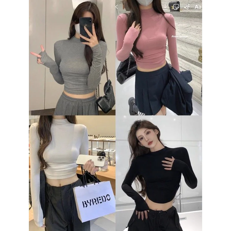 Pure Desire Style Half High Collar Long Sleeve T-Shirt For Women'S New Style Solid Color Sexy Tight Short Bottom Shirt Top
Pure Desire Style Half High Collar Long Sleeve T-Shirt For Women'S New Style Solid Color Sexy Tight Short Bottom Shirt Top
