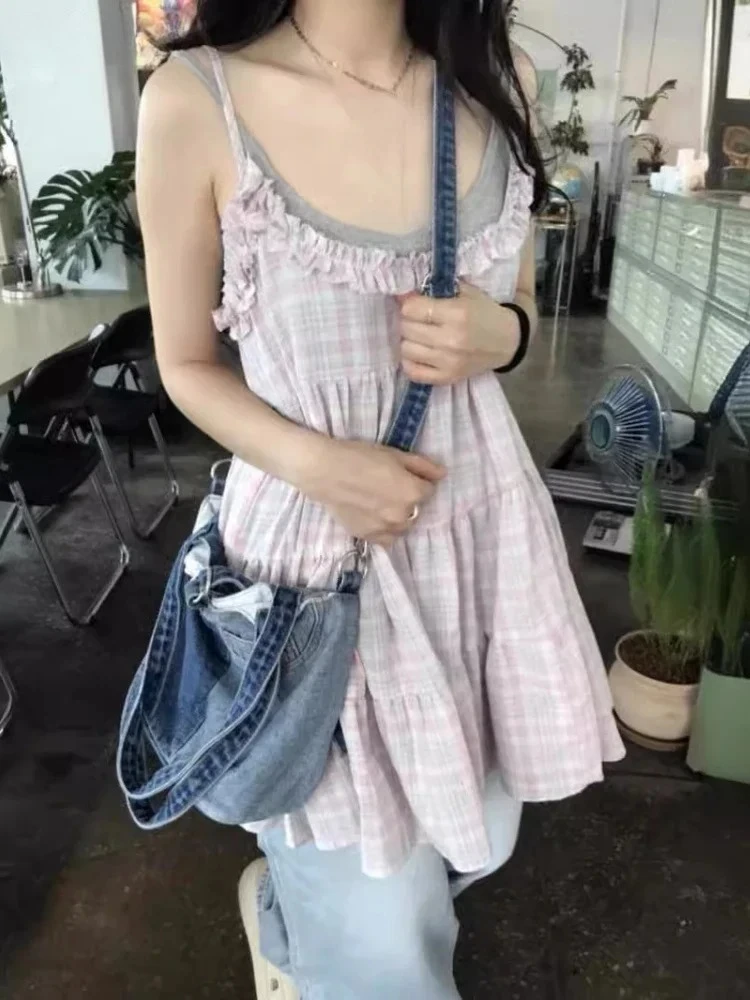 Summer Plaid Ruffled Y2k Aesthetic Camisole Dresses Streetwear Women Backless Grunge Dress 2025 Harajuku Sweet Vestido De Mujer
Summer Plaid Ruffled Y2k Aesthetic Camisole Dresses Streetwear Women Backless Grunge Dress 2025 Harajuku Sweet Vestido De Mujer