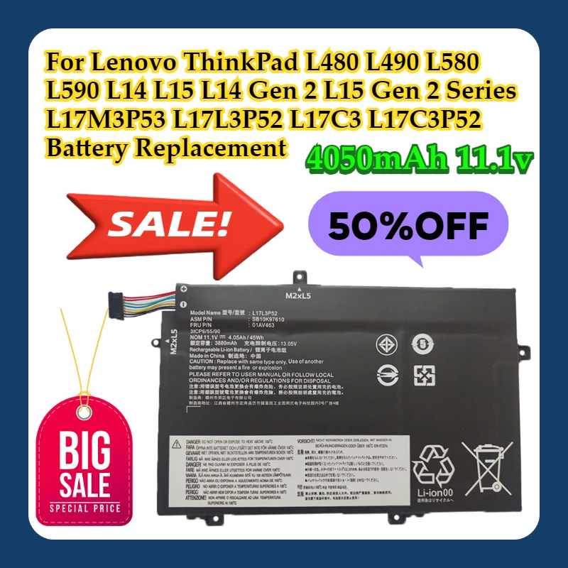 For Lenovo ThinkPad L480 L490 L580 L590 L14 L15 L14 Gen 2 L15 Gen 2 Series L17M3P53 L17L3P52 L17C3 L17C3P52 Battery Replacement
For Lenovo ThinkPad L480 L490 L580 L590 L14 L15 L14 Gen 2 L15 Gen 2 Series L17M3P53 L17L3P52 L17C3 L17C3P52 Battery Replacement