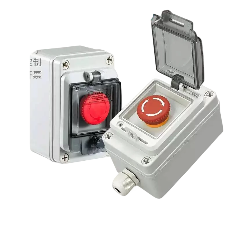 Emergency stop control box outdoor button switch box with protective cover waterproof emergency stop button control box IP65
Emergency stop control box outdoor button switch box with protective cover waterproof emergency stop button control box IP65