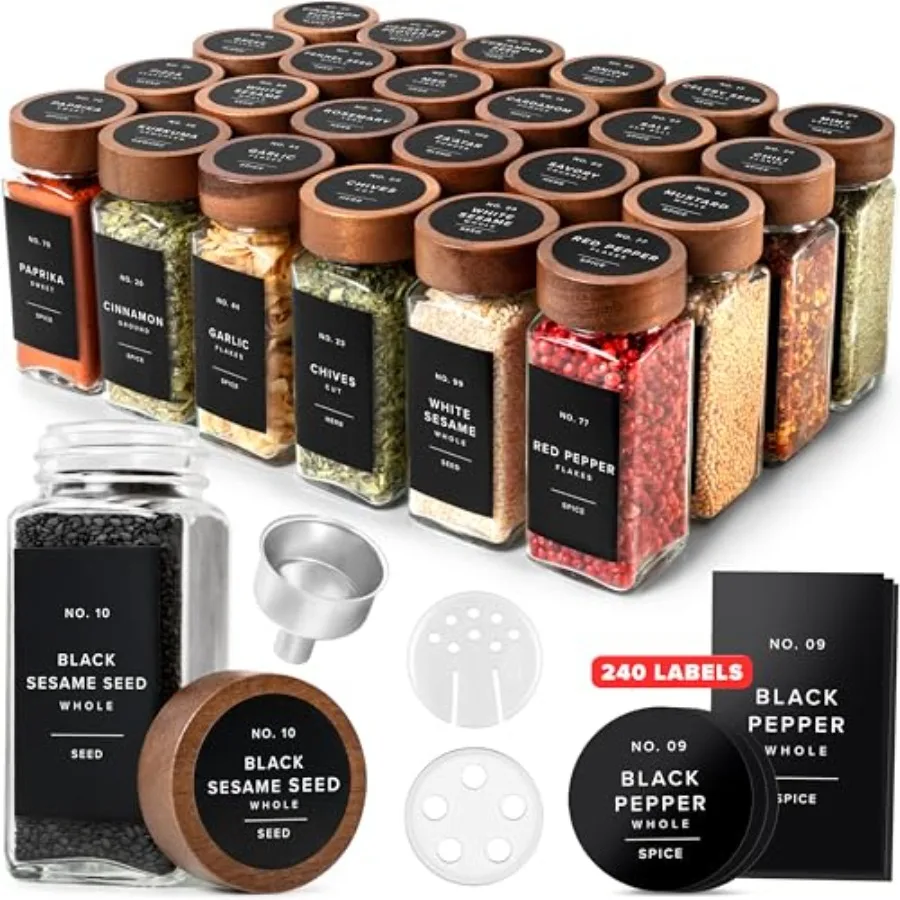 ® Square Spice Jars with Acacia Wooden Lid Pack of 24 Spice Jars with Shaker Insert and 240 Labels - Acacia Lids Glass Containe
® Square Spice Jars with Acacia Wooden Lid Pack of 24 Spice Jars with Shaker Insert and 240 Labels - Acacia Lids Glass Containe