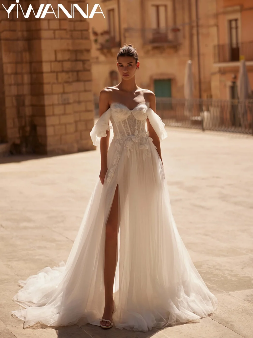 2026 Attractive Beaded Appliques Wedding Dress Off Shoulder High Slit Bridal Gown Customized Ivory Elegant Dresses For Bride
2026 Attractive Beaded Appliques Wedding Dress Off Shoulder High Slit Bridal Gown Customized Ivory Elegant Dresses For Bride