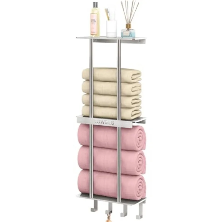 Bathroom Towel Storage Towel Racks for Bathroom with 3-Tier Shelf and 4 Hooks Towel Holder for Bathroom Wall for Rolled Bath To
Bathroom Towel Storage Towel Racks for Bathroom with 3-Tier Shelf and 4 Hooks Towel Holder for Bathroom Wall for Rolled Bath To