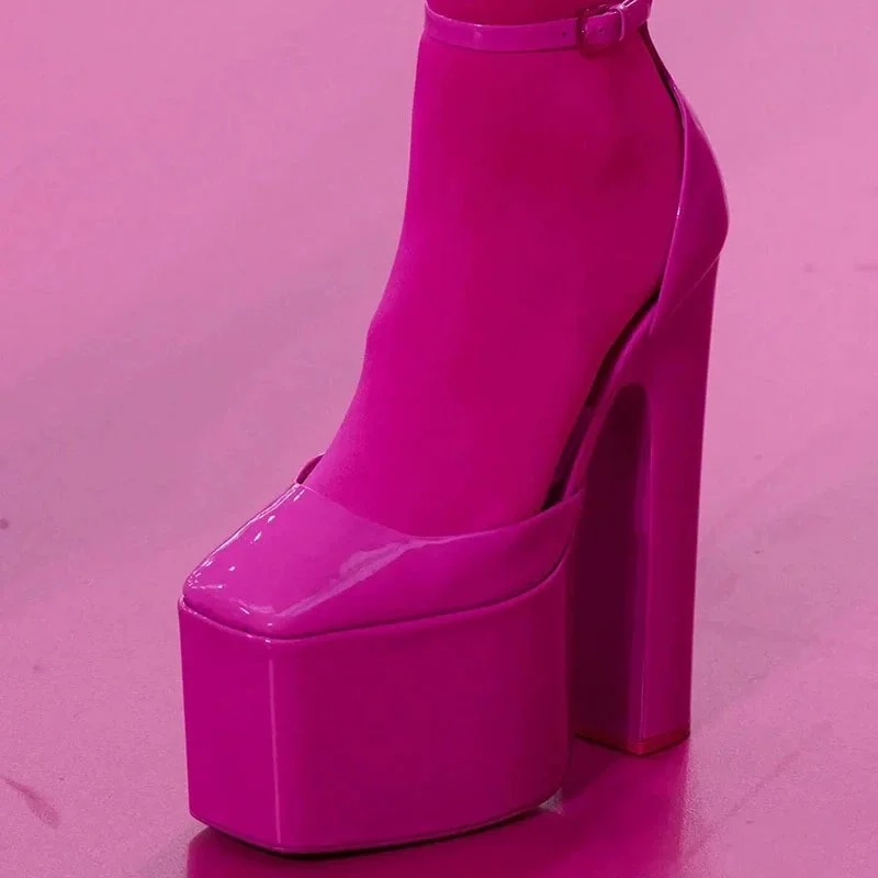 Square Toe Ultra High Thick Heel Platform Pumps Rose Red Patent Leather Single Shoes Ankle Buckle Strap High-Heeled Shoes
Square Toe Ultra High Thick Heel Platform Pumps Rose Red Patent Leather Single Shoes Ankle Buckle Strap High-Heeled Shoes